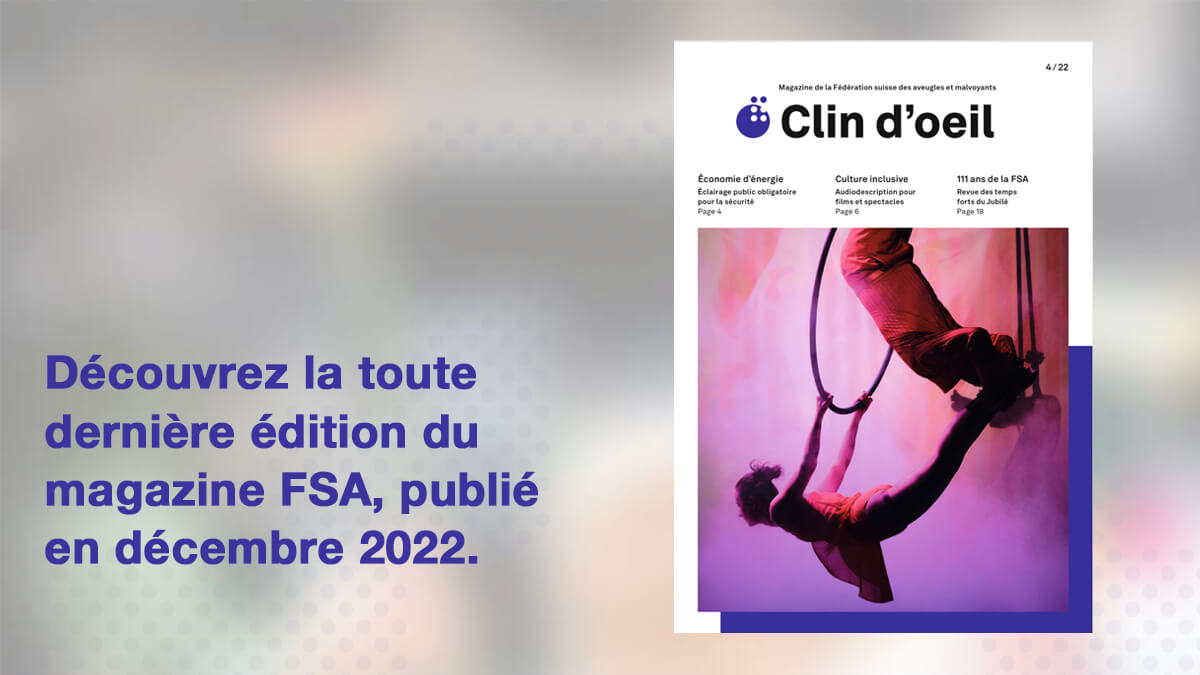 Teaser avec illustration de la page de couverture de la dernière édition du magazine FSA "Clin d'oeil", et qui dit "découvrez la dernière édition du magazine Clin d'oeil, publié le 15 decembre 2022