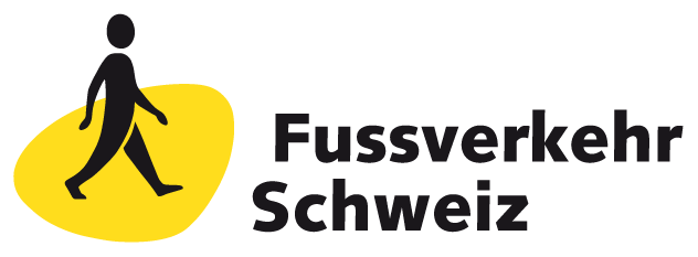 Logo Fussverkehr Schweiz: Fussgänger Piktogramm auf gelber Fläche